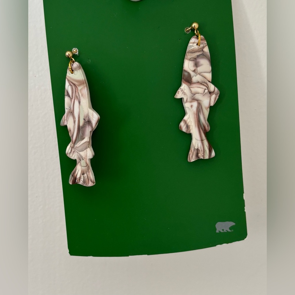 Sardine Fish Earrings gray marble pattern